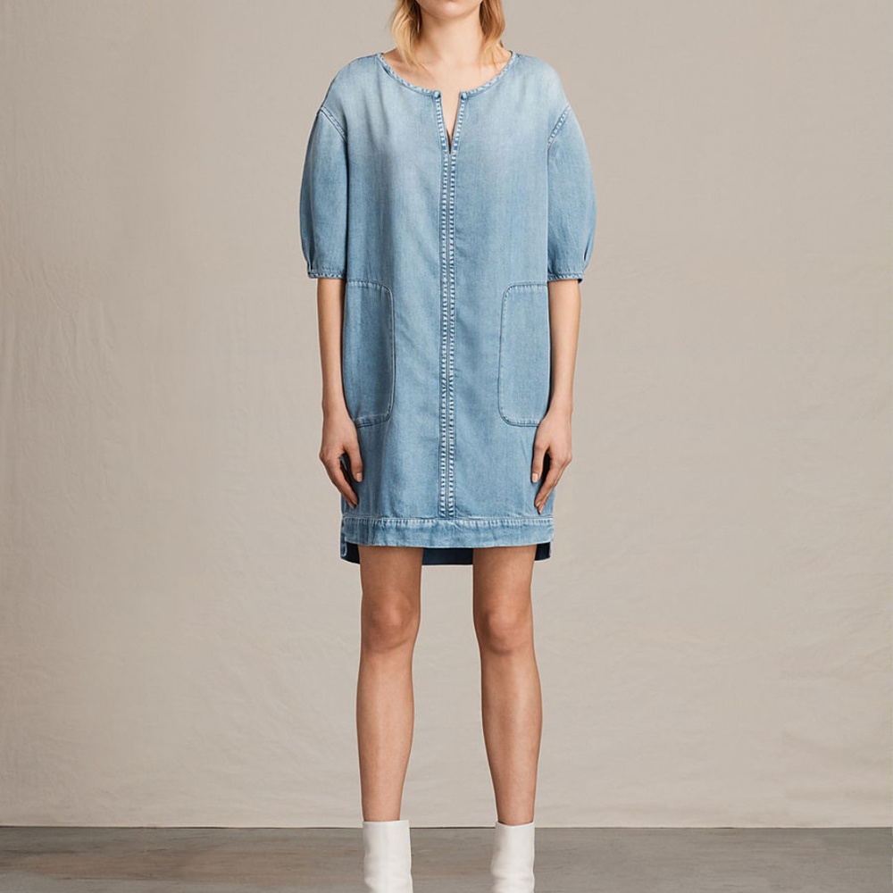 AllSaints Sherri Denim Dress Mid Indigo Blue xss m